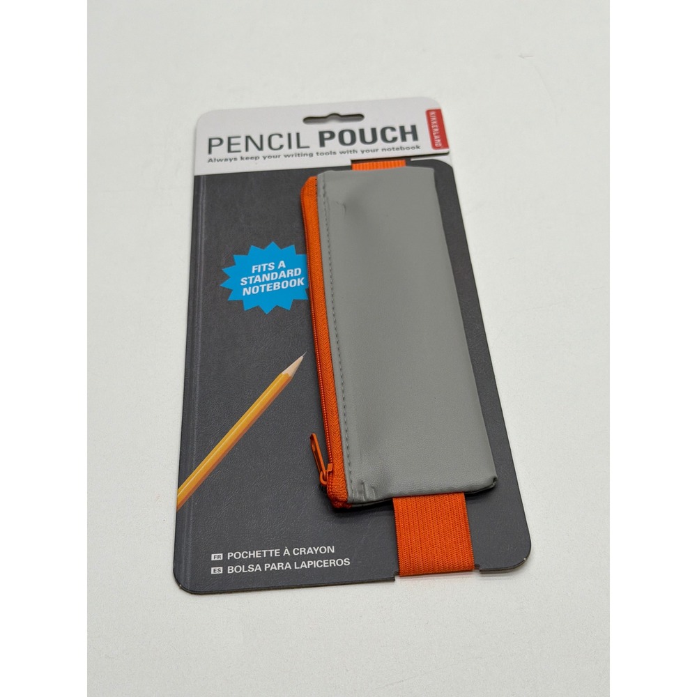 Kikkerland Grey Orange Elastic Notebook Pencil Pouch Case Bookmark ST116-A NEW
